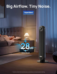 ChillSmart: Tower Fan for Bedroom, 25ft/s Velocity 28dB Quiet Floor Fan, 90° Oscillating Fans for Indoors with 4 Speeds, 4 Modes, 8H Timer, Bladeless Standing Fan, Black, Nomad One (DR-HTF007)