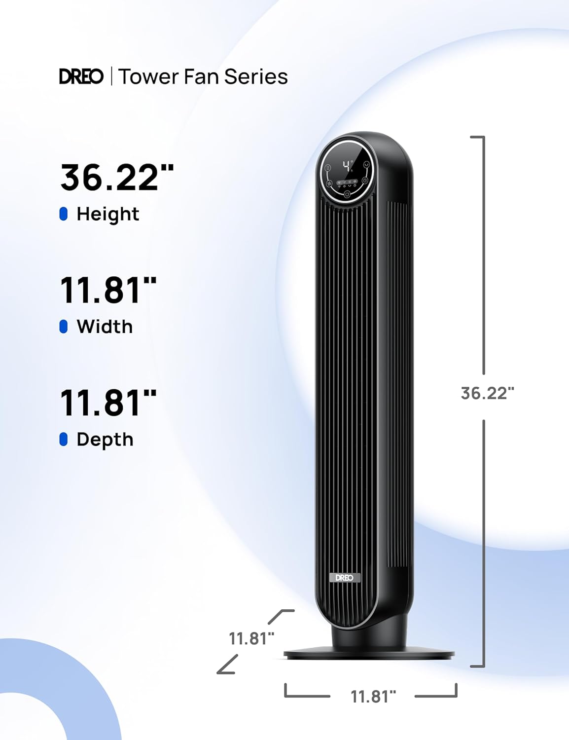 ChillSmart: Tower Fan for Bedroom, 25ft/s Velocity 28dB Quiet Floor Fan, 90° Oscillating Fans for Indoors with 4 Speeds, 4 Modes, 8H Timer, Bladeless Standing Fan, Black, Nomad One (DR-HTF007)