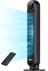 ChillSmart: Tower Fan for Bedroom, 25ft/s Velocity 28dB Quiet Floor Fan, 90° Oscillating Fans for Indoors with 4 Speeds, 4 Modes, 8H Timer, Bladeless Standing Fan, Black, Nomad One (DR-HTF007)