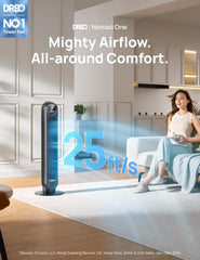 ChillSmart: Tower Fan for Bedroom, 25ft/s Velocity 28dB Quiet Floor Fan, 90° Oscillating Fans for Indoors with 4 Speeds, 4 Modes, 8H Timer, Bladeless Standing Fan, Black, Nomad One (DR-HTF007)